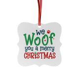 We Woof You A Merry Christmas Square Aluminum Ornament