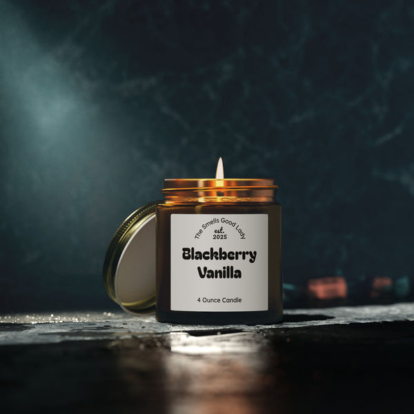 Blackberry Vanilla Scented Candle, Coconut Apricot Wax, 4oz