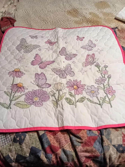 Butterflies and Flowers Square Baby Quilt